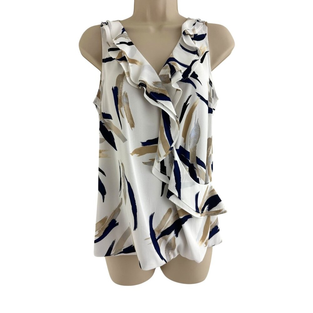 WHBM Surplice Ruffle Shell Blouse Top Brushstroke Print Size XS New Shirt‎ Nwt